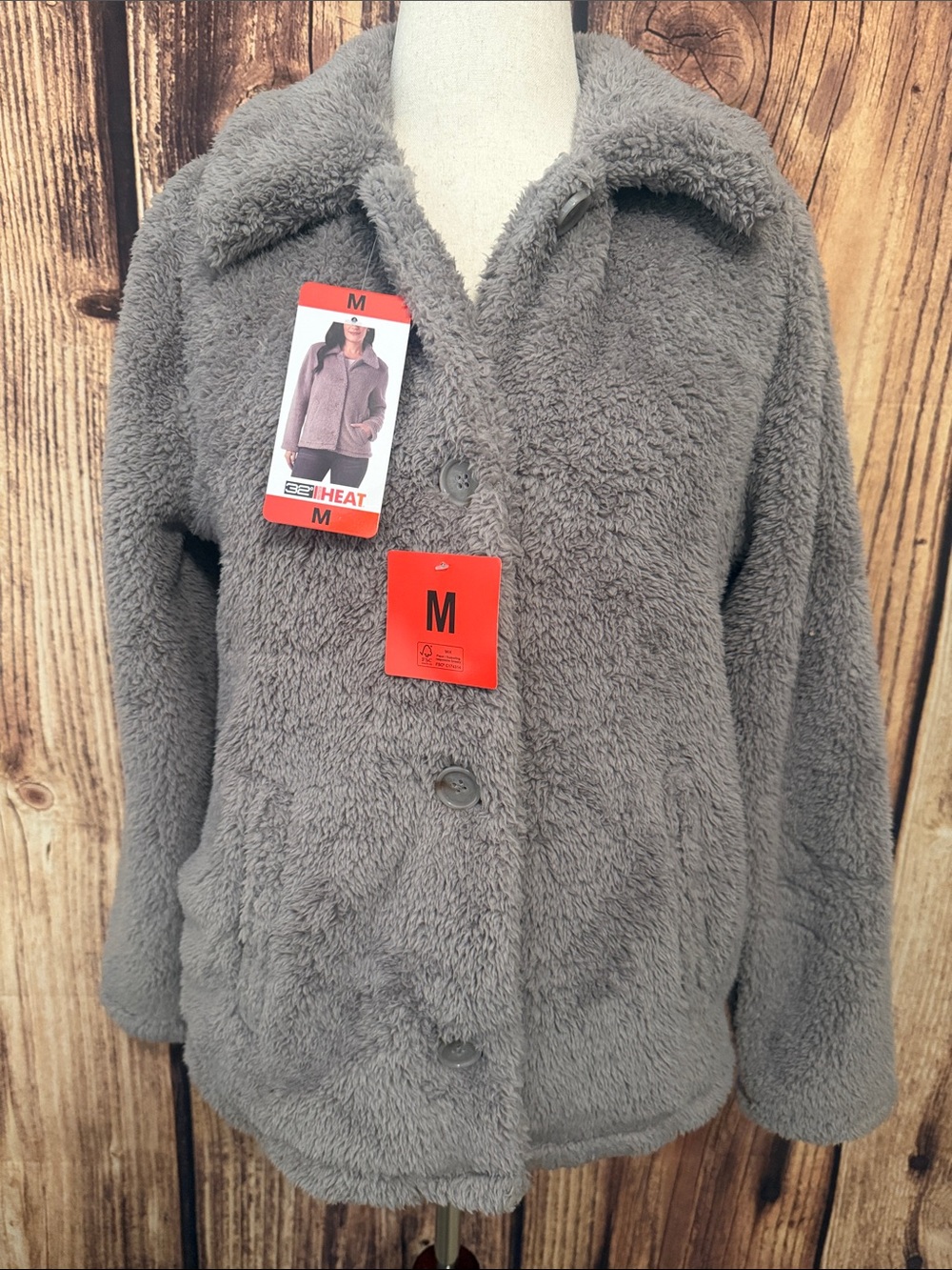 32 Degrees Gray Plush Teddy Jacket with Buttons